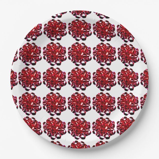 Red Christmas Bow Shiny Holiday Ribbon Pappteller (Vorderseite)