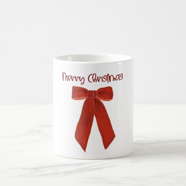 Red Christmas Bow with Merry Christmas Text Kaffeetasse (Mittel)