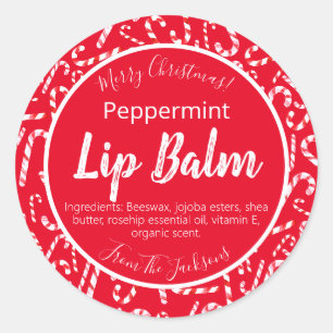 Red Christmas Candy Cane Peppermint Lip Balm Label Runder Aufkleber