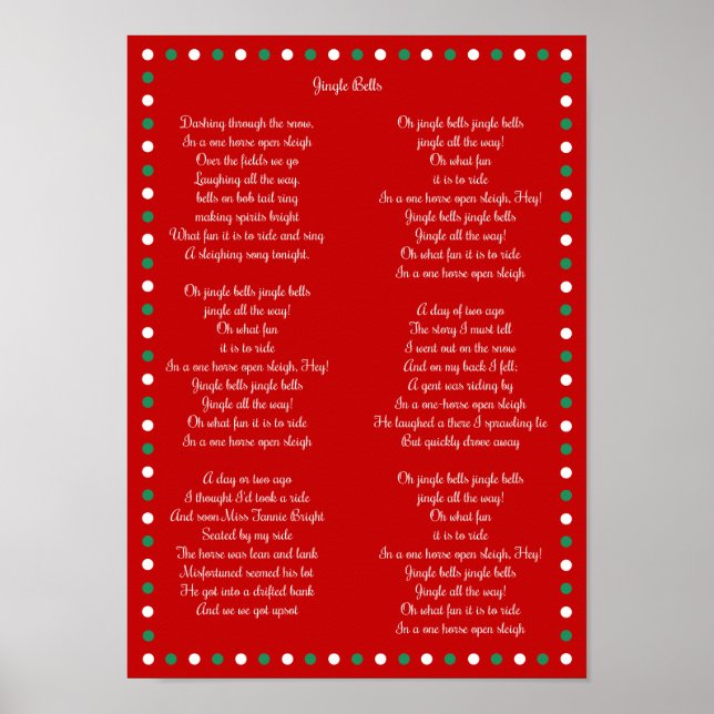 Red Christmas Carol Jingle Bells Posters 10" x 14" Poster (Vorne)