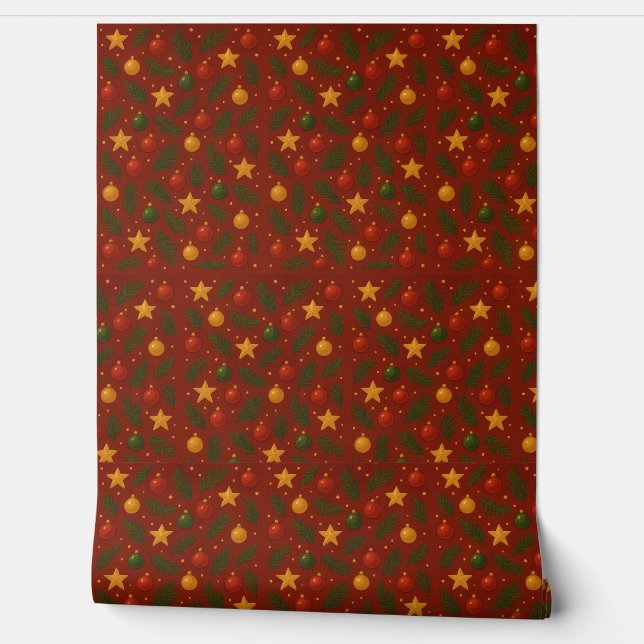 Red Christmas Classic Holiday Pattern Wallpaper Tapete (Abrollen)