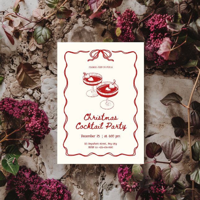 Red Christmas Cocktail Party Einladung (Von Creator hochgeladen)