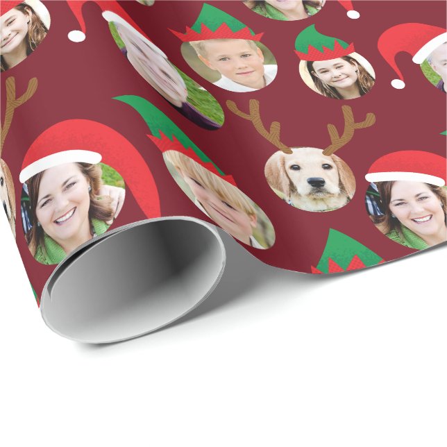Red Christmas Crew Custom Six Foto Funny Holiday Geschenkpapier (Rolleneckpunkt)