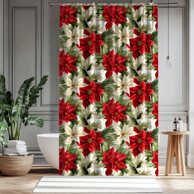 Red Christmas Curtain Floral Touch for the Home Duschvorhang (Red Christmas Curtain Floral Touch for the Home)