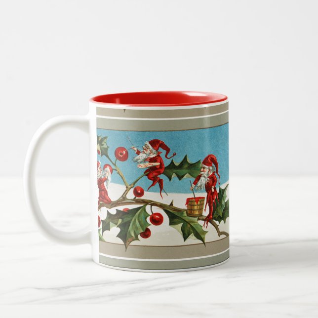 RED CHRISTMAS ELVES, HOLLYBERRIES ZWEIFARBIGE TASSE (Links)