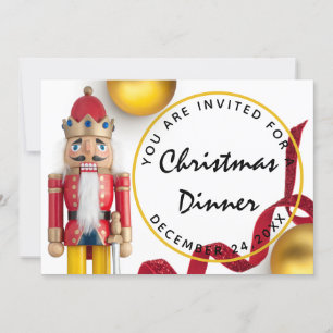 Red Christmas Eve Dinner White gold Nutcracker Einladung