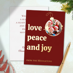 Red Christmas Family Foto Liebe Peace Joy Gold Folien Feiertagskarte