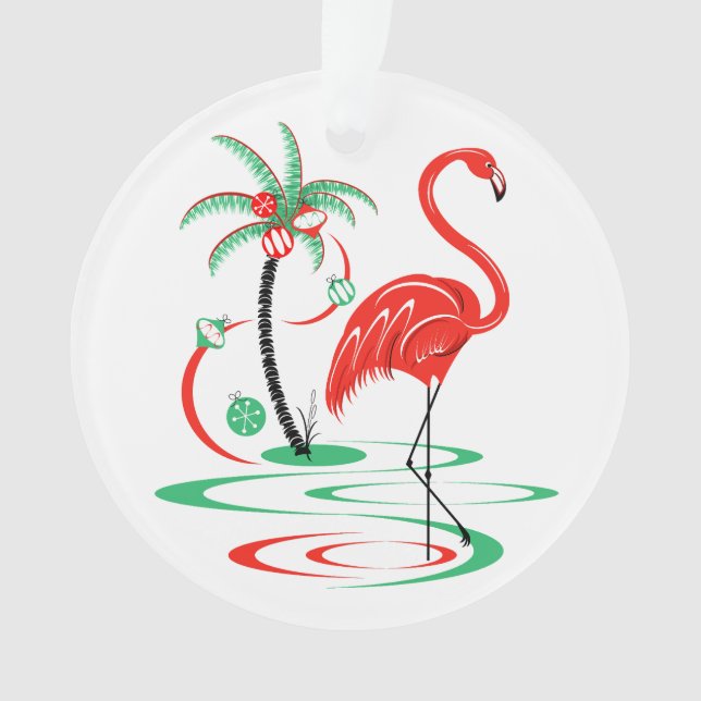 Red Christmas Flamingo Acryl rund Ornament (Vorderseite)