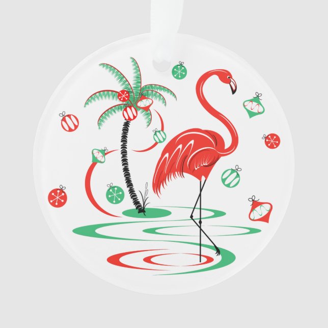 Red Christmas Flamingo Baubles Acryl rund Ornament (Vorderseite)