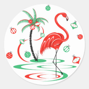 Red Christmas Flamingo Baubles Aufkleber rund