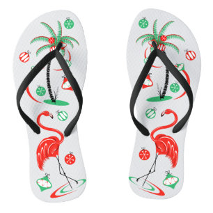 Red Christmas Flamingo Baubles Flip Flops