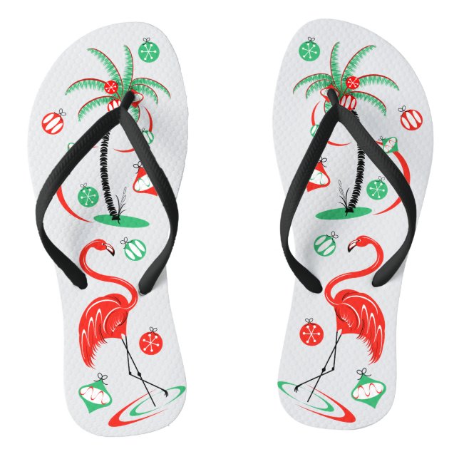 Red Christmas Flamingo Baubles Flip Flops (Fußbett)