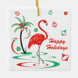 Red Christmas Flamingo Baubles Holidays Platz Keramikornament