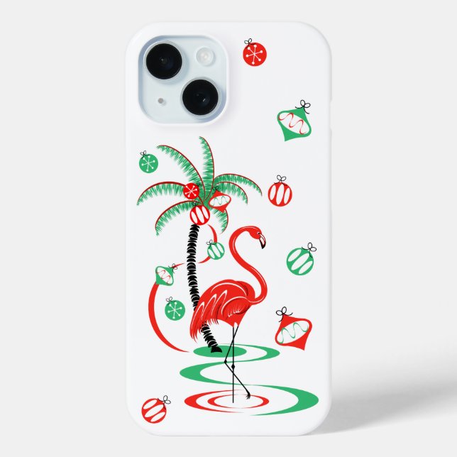 Red Christmas Flamingo Baubles iPhone Case (Rückseite)