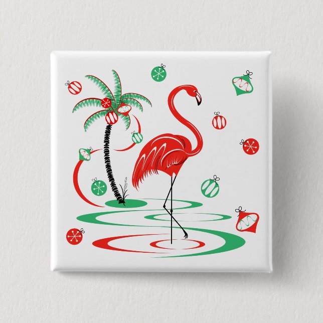 Red Christmas Flamingo Baubles Knopfplatz Button (Vorderseite)