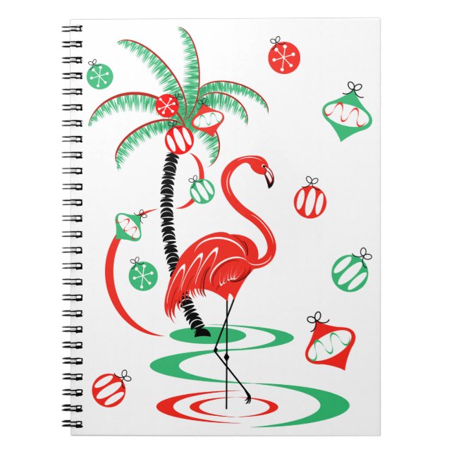 Red Christmas Flamingo Baubles Notebook Notizblock (Vorderseite)