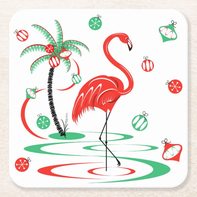 Red Christmas Flamingo Baubles Platz Rechteckiger Pappuntersetzer (Vorderseite)