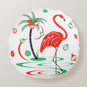 Red Christmas Flamingo Baubles Rundes Kissen