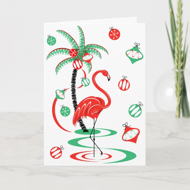 Red Christmas Flamingo Baubles Text Grüße Karte (Vorderseite)