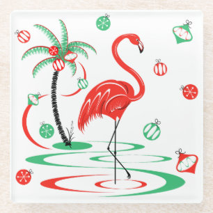 Red Christmas Flamingo Baubles Untersetzer Glas