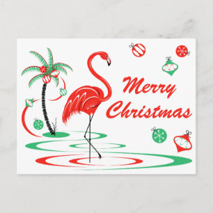 Red Christmas Flamingo Frohe Weihnachtslandschaft Feiertagspostkarte