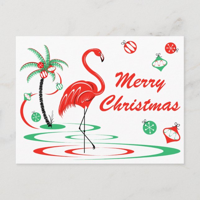 Red Christmas Flamingo Frohe Weihnachtslandschaft Feiertagspostkarte (Vorderseite)