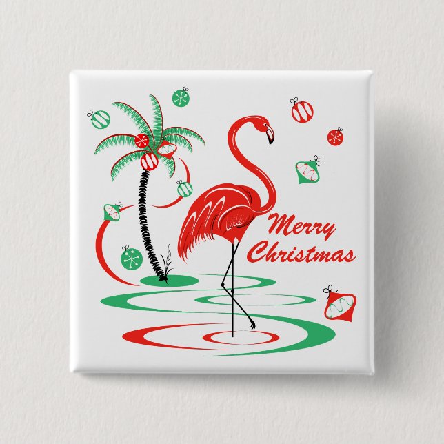 Red Christmas Flamingo Frohe Weihnachtsstadt Button (Vorderseite)