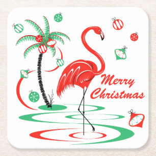 Red Christmas Flamingo Frohe Weihnachtsstadt Rechteckiger Pappuntersetzer