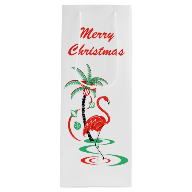 Red Christmas Flamingo Frohe Weihnachtswein Geschenktüte Für Weinflaschen (Vorderseite)