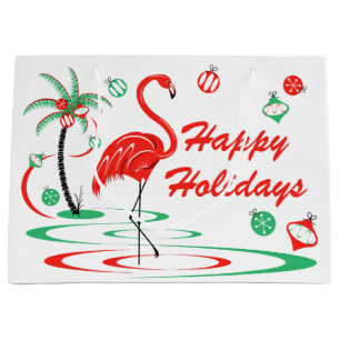Red Christmas Flamingo Happy Holidays groß Große Geschenktüte