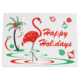 Red Christmas Flamingo Happy Holidays groß Große Geschenktüte