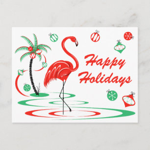 Red Christmas Flamingo Happy Holidays Landschaft Postkarte