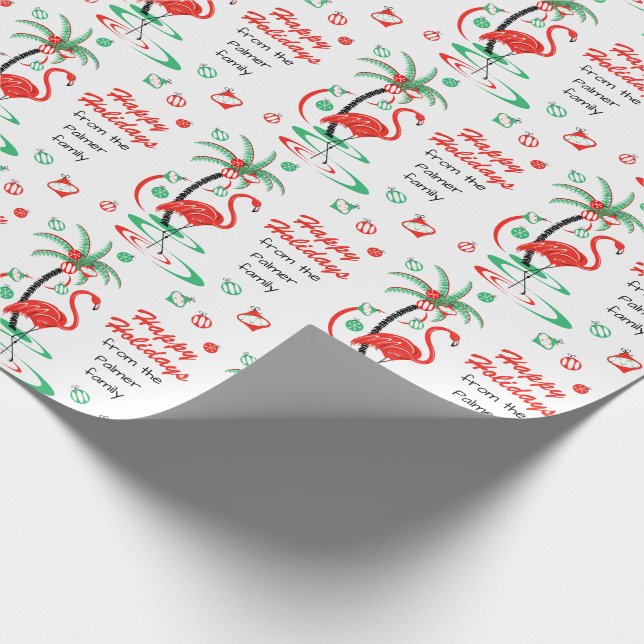 Red Christmas Flamingo Happy Holidays Text Geschenkpapier (Ecke)