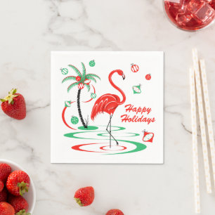 Red Christmas Flamingo Holidays napspapier Serviette