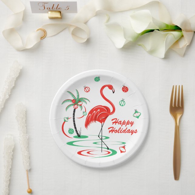 Red Christmas Flamingo Holidays Papierteller (Hochzeit)