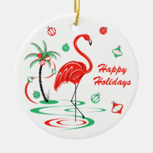 Red Christmas Flamingo Holidays Text rund um Keramik Ornament