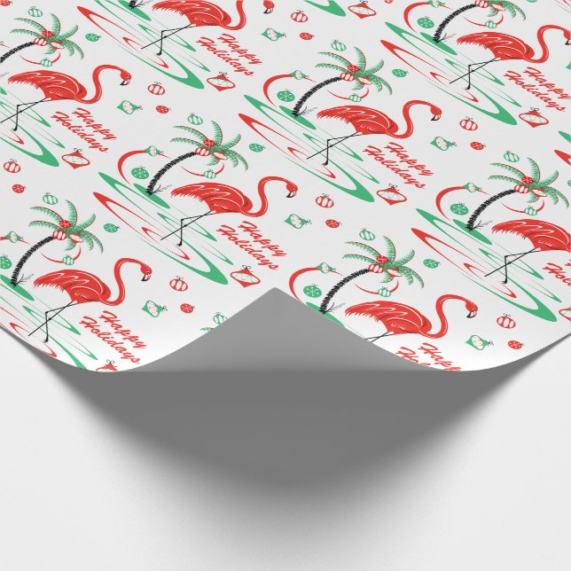 Red Christmas Flamingo Merry Happy Holidays Geschenkpapier (Ecke)