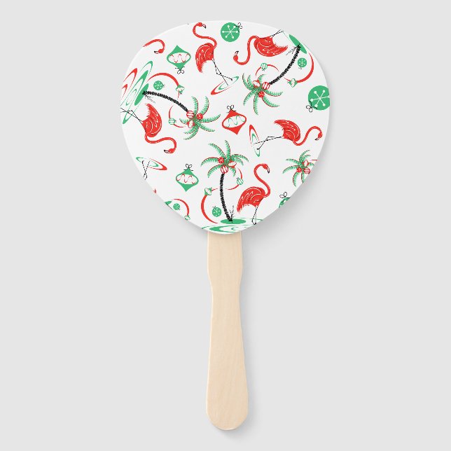 Red Christmas Flamingo Multi Fan Paddle Fächer (Vorderseite)