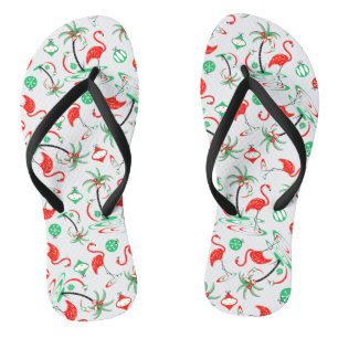 Red Christmas Flamingo Multi flip Flops