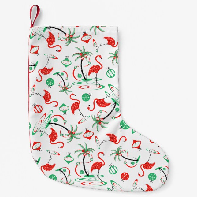 Red Christmas Flamingo Multi Strumpf einseitig Kleiner Weihnachtsstrumpf (Vorderseite)