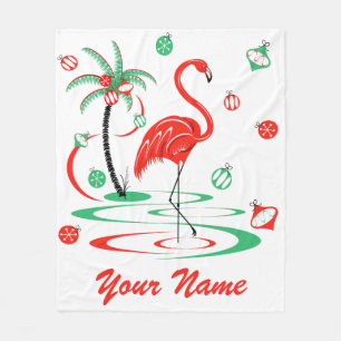 Red Christmas Flamingo Name Fleece