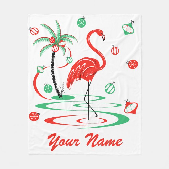Red Christmas Flamingo Name Fleece (Vorderseite)