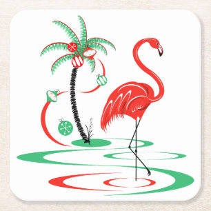 Red Christmas Flamingo Platz Rechteckiger Pappuntersetzer