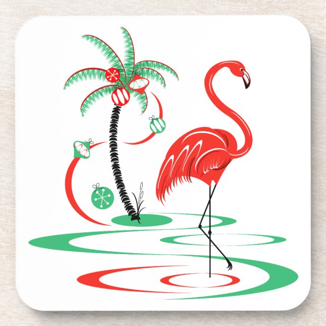 Red Christmas Flamingo Untersetzer Plastik (Vorderseite)