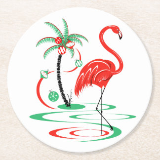Red Christmas Flamingo Untersetzer rund