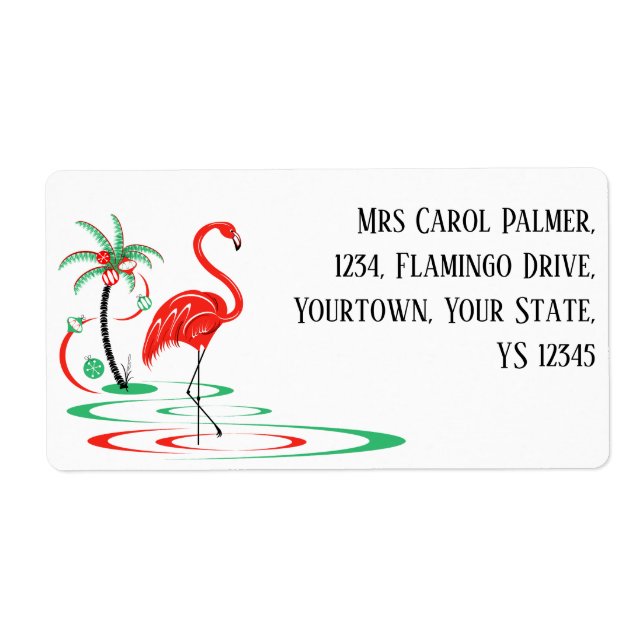 Red Christmas Flamingo Versandlabel (Vorne)