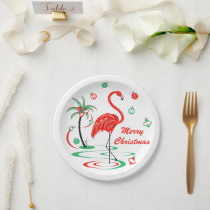 Red Christmas Flamingo Weihnachtsschild Pappteller