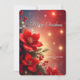 Red Christmas Floral Holiday Card Feiertagskarte