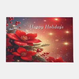 Red Christmas Floral Holiday Doormat Fußmatte