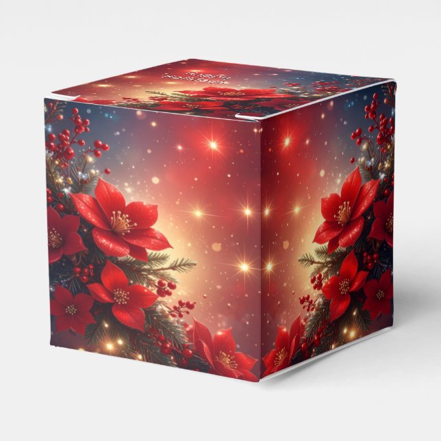 Red Christmas Floral Holiday Favor Box Geschenkschachtel (Vorderseite)